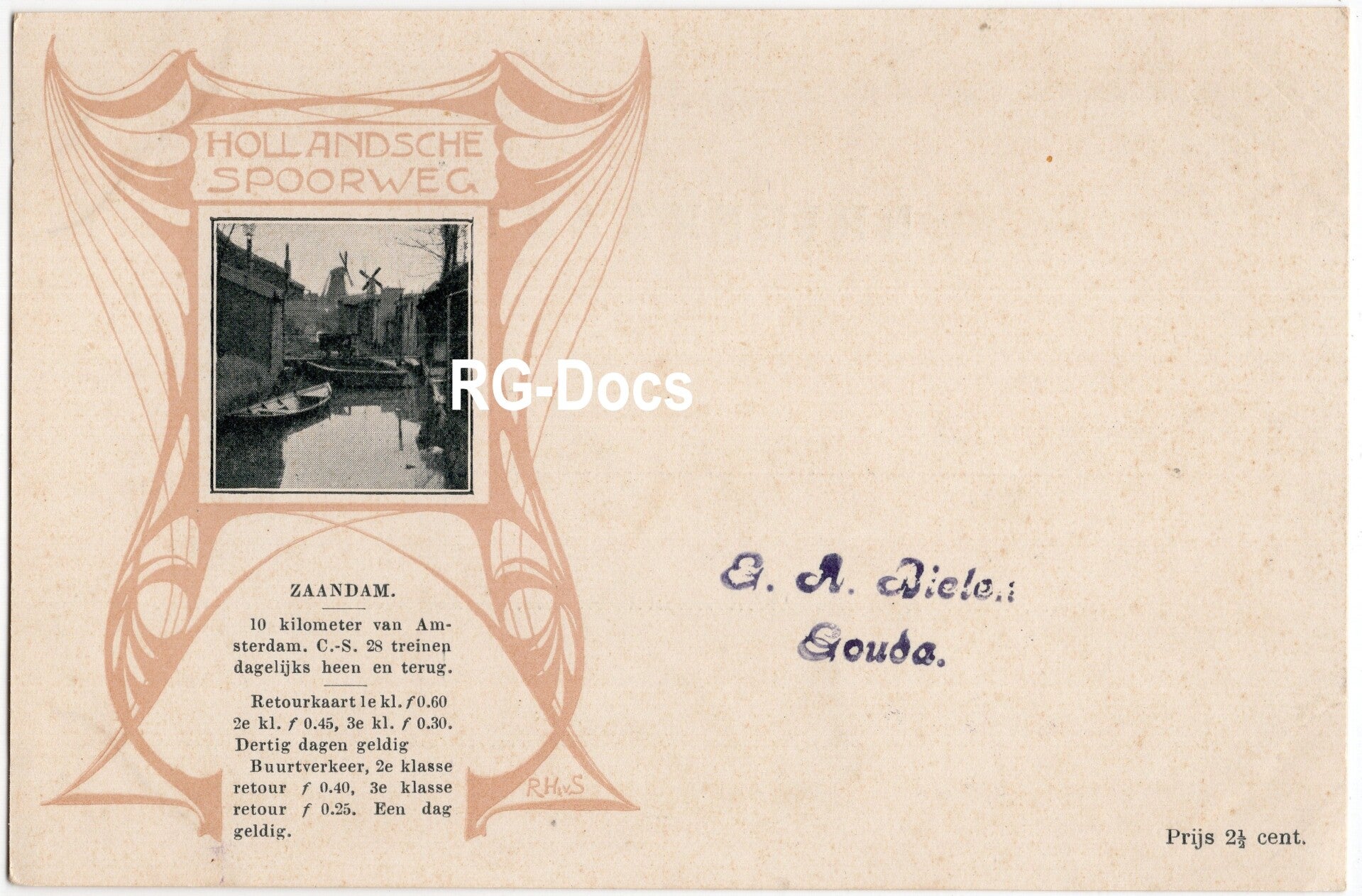 Ansichtkaart - Briefkaart Hollandsche Spoorweg Zaandam