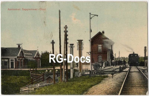 Ansichtkaart - Briefkaart Aankomst Trein Station Sappemeer-Oost, Groningen (1920)