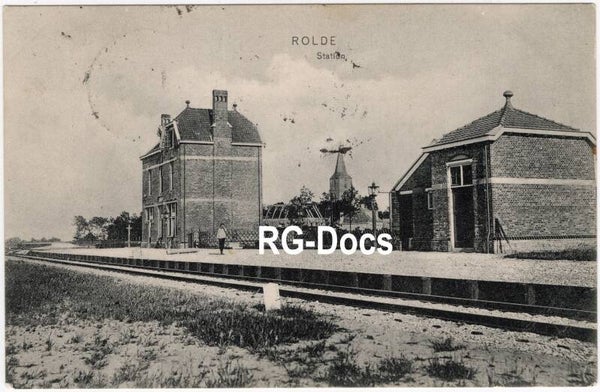 Ansichtkaart - Briefkaart Trein Station Rolde - Stationsgebouw en Spoorlijn, Drenthe (1907)