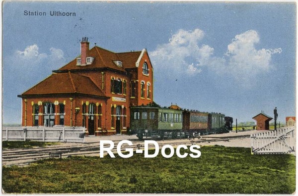 Ansichtkaart - Briefkaart Trein Station Uithoorn - Spoorwegstation met trein, Noord-Holland (1918)