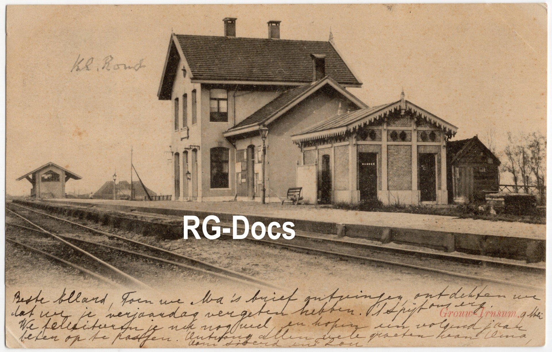 Ansichtkaart - Briefkaart Trein Station Grou Jirnsum, Friesland (1903)