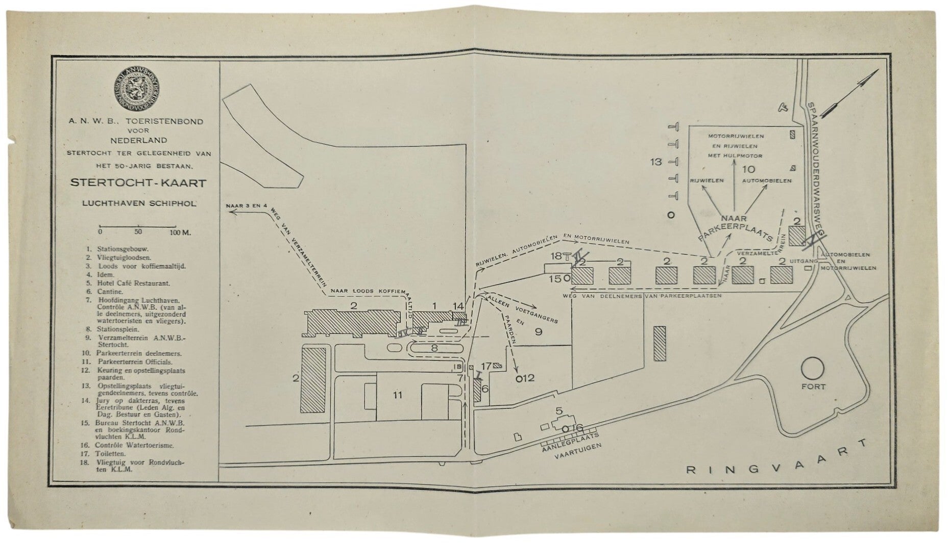 Document – ANWB Stertocht-kaart Luchthaven Schiphol (1933)