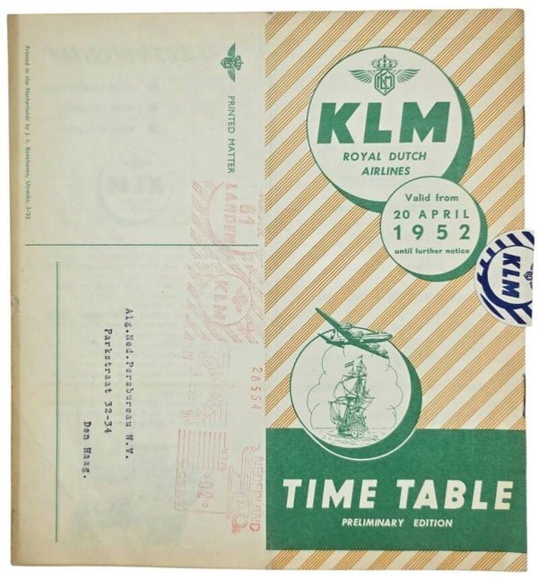Flyer - Time Table – KLM Royal Dutch Airlines, Preliminary Edition (1952)