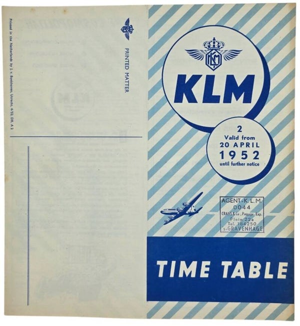 Flyer - Time Table – KLM Royal Dutch Airlines, geldig vanaf 20 april (1952)