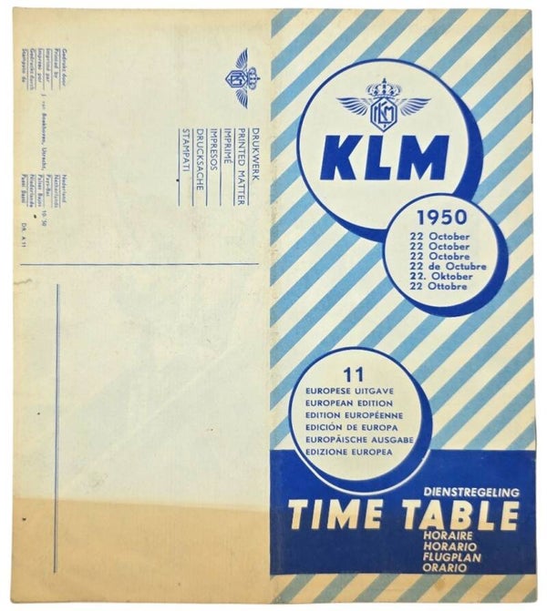 Flyer – Dienstregeling / Time Table KLM 11, 22 October (1950)