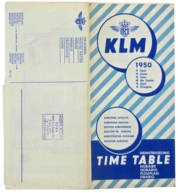 Flyer – KLM Dienstregeling / Time Table, 4 Juni (1950)