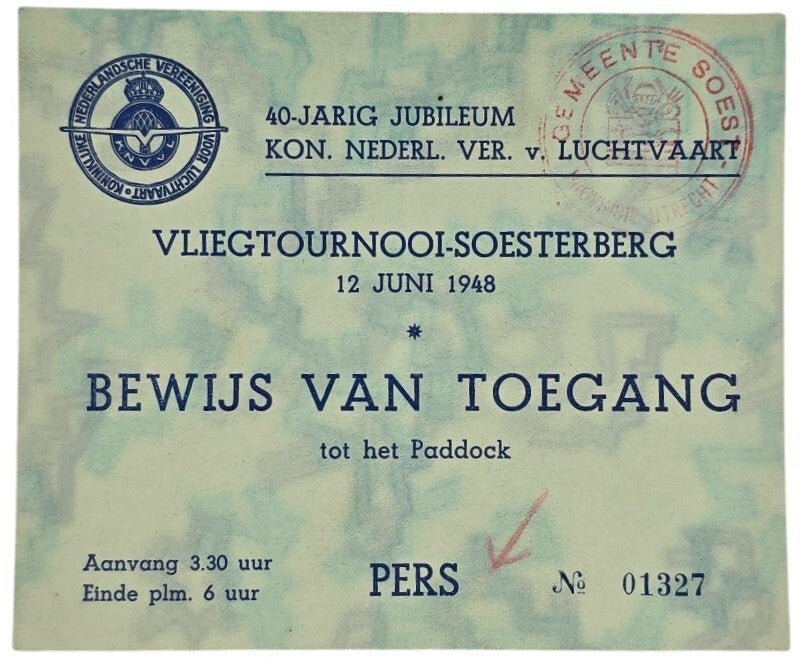 Flyer – Bewijs van Toegang Vliegtoernooi Soesterberg (1948)