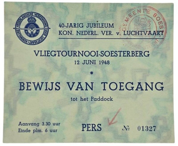 Flyer – Bewijs van Toegang Vliegtoernooi Soesterberg (1948)