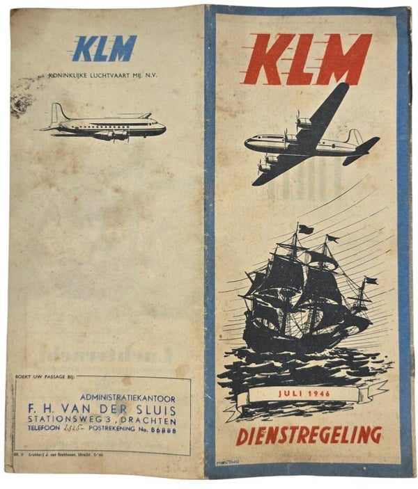 Flyer – KLM Dienstregeling Juli (1946)