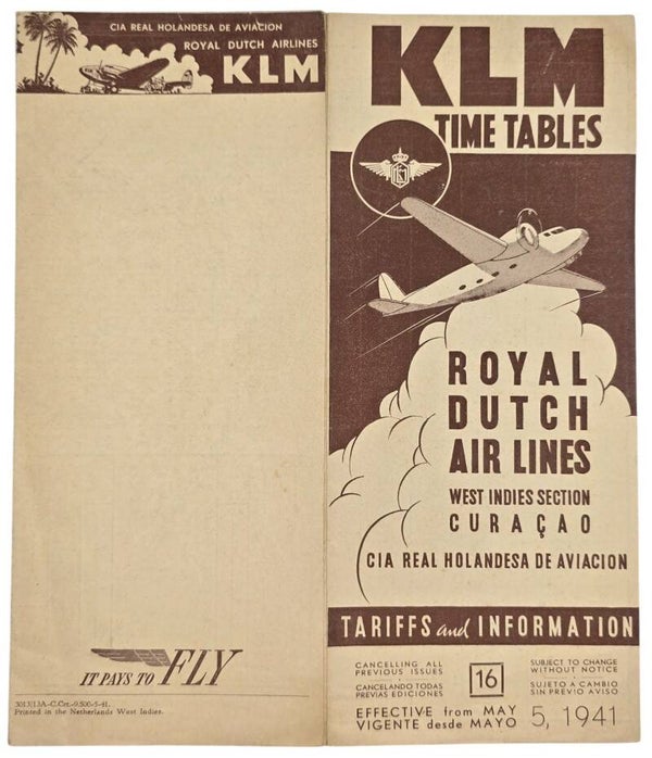 Flyer – KLM Time Tables West Indies Section Curaçao May (1941)