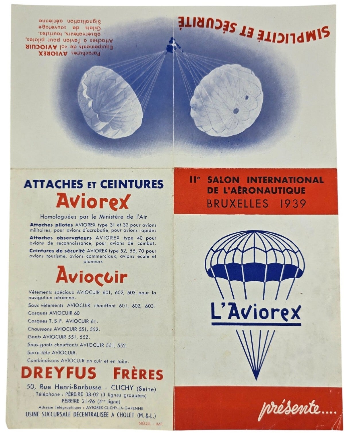Flyer – Aviorex / Aviocuir Salon International de l’Aéronautique (1939)