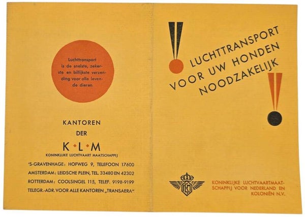 Flyer – KLM Luchttransport voor uw honden noodzakelijk (1930s)