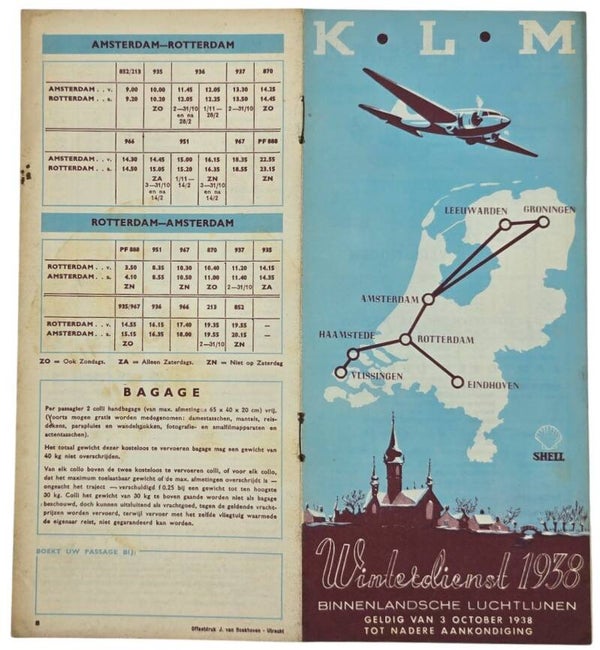 Flyer – KLM Winterdienst binnenlandse luchtlijnen,  October (1938)
