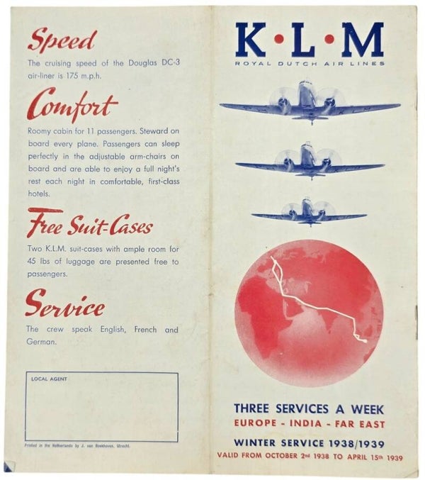 Flyer – KLM Winter Service Time Table Europe–India–Far East (1938/1939)