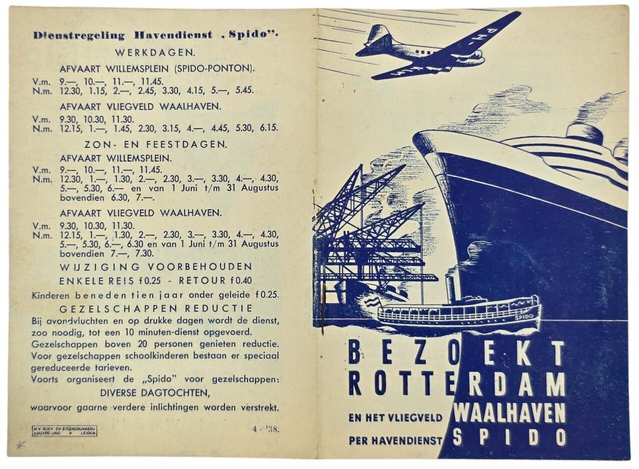 Brochure – Bezoekt Rotterdam en het vliegveld Waalhaven per Havendienst Spido (1938)