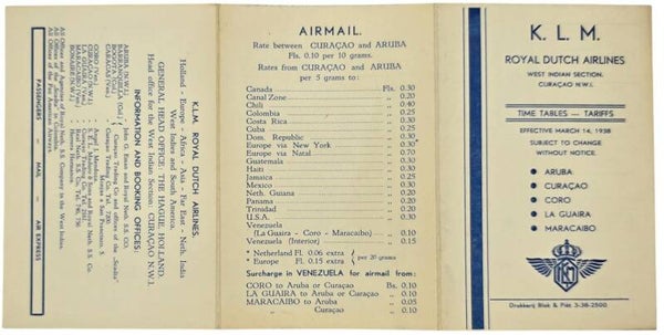 Document – KLM Airmail tarieven West-Indische Sectie (1938)