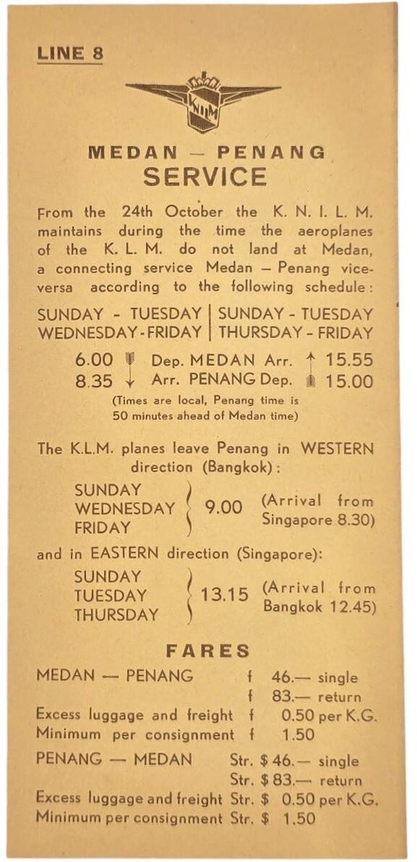 Flyer - Dienstregeling Line 8: Medan–Penang Service (1937)
