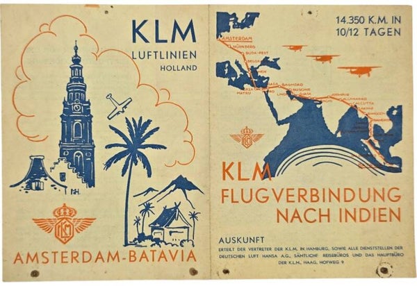 Flyer – KLM Flugverbindung nach Indien (1938)
