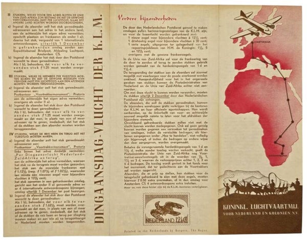 Flyer – KLM Dingaansdag-vlucht der K.L.M., Postzegels (1938)