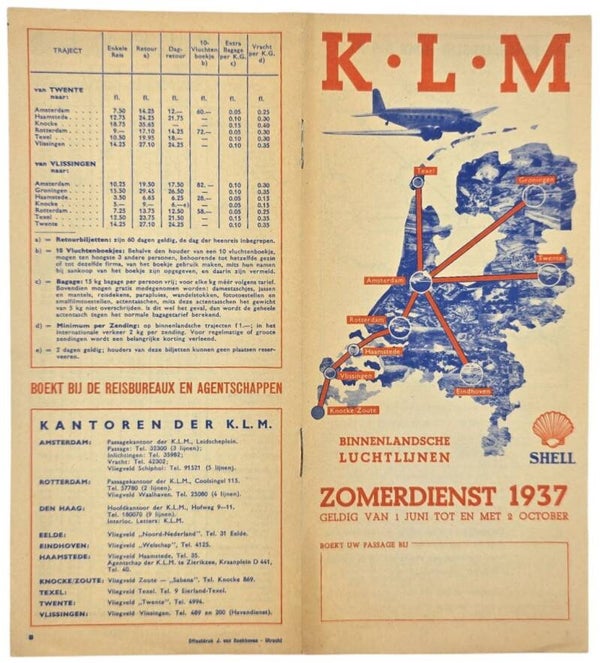 Flyer – KLM Binnenlandsche Luchtlijnen Zomerdienst Juni October (1937)