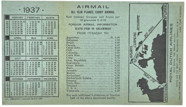 Document – KLM Airmail tarieven (1937)