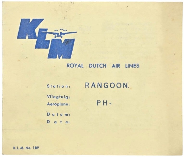 Document – KLM Station Vluchtregistratie Rangoon (1937)