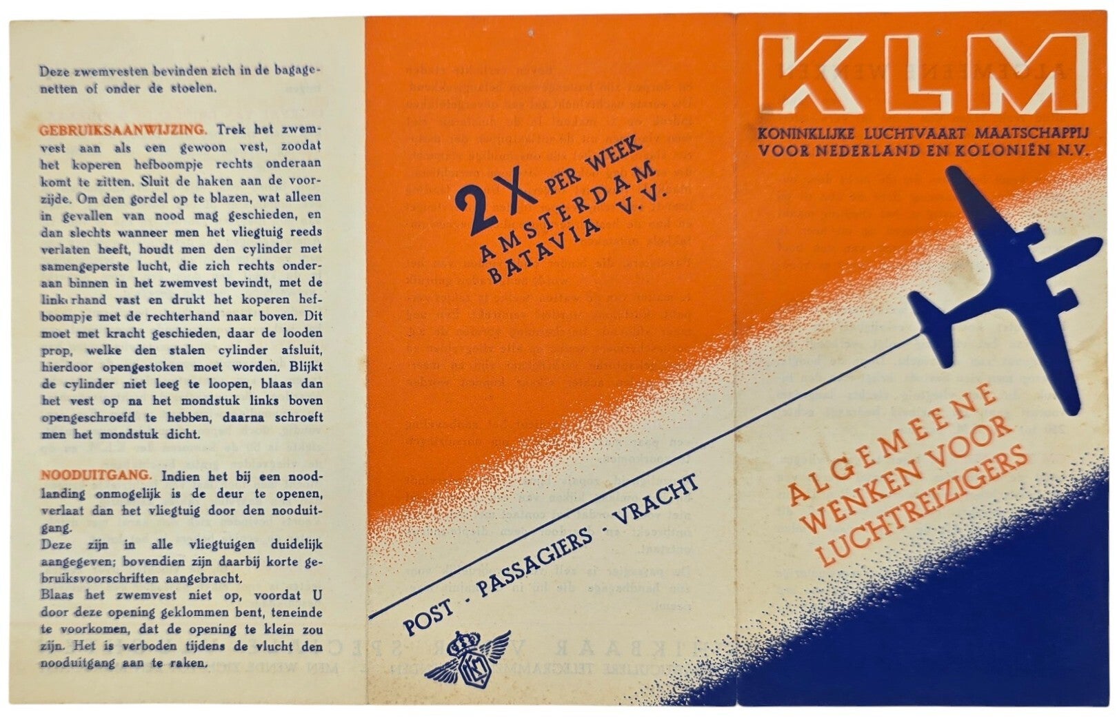 Flyer – KLM Algemeene wenken voor luchtreizigers Amsterdam–Batavia (1935)