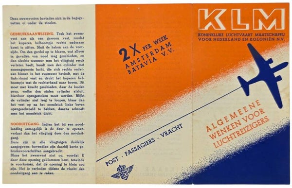 Flyer – KLM Algemeene wenken voor luchtreizigers Amsterdam–Batavia (1935)