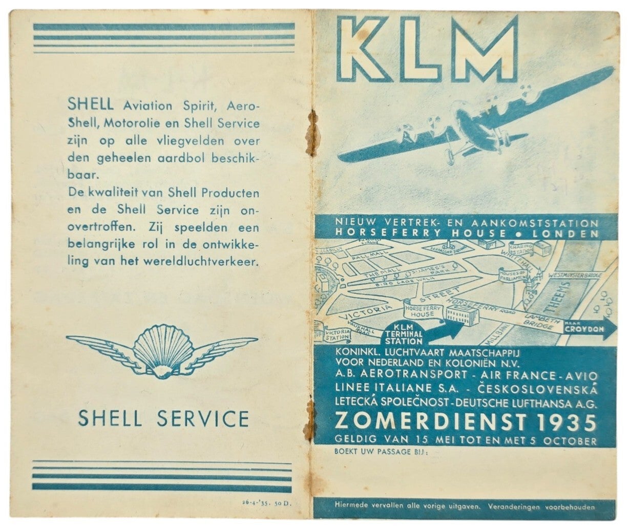 Flyer - KLM Zomerdienst Mei October (1935)