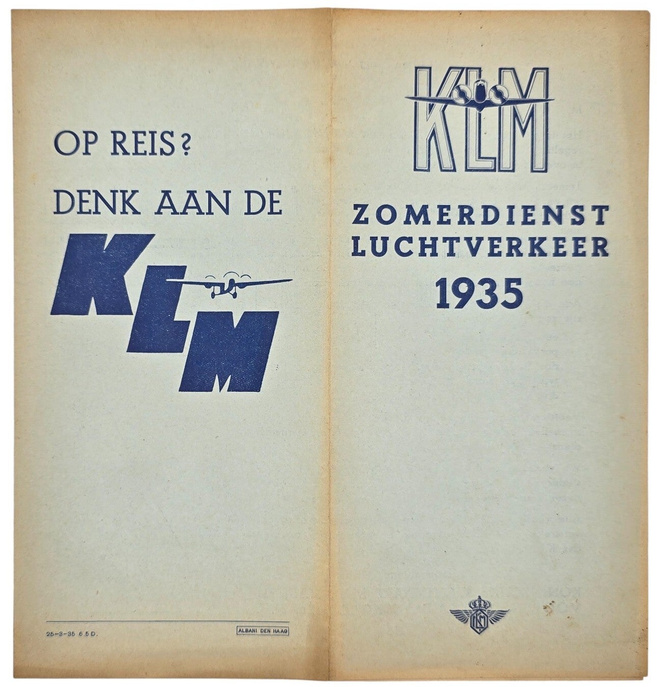 Flyer – KLM Zomerdienst luchtverkeer (1935)