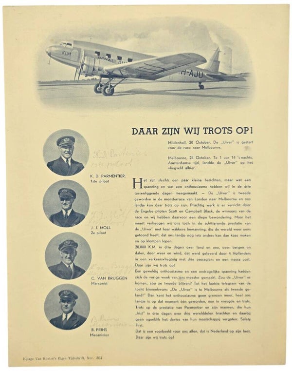 Document – Daar zijn wij trots op! De Uiver, Melbourne Race (1934)