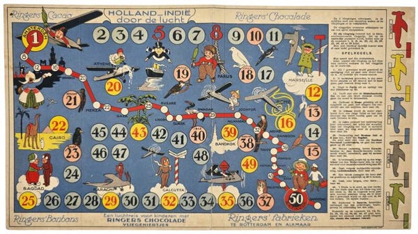 Document – Bordspel Holland-Indië door de lucht, Indië vlucht, Ringers Bonbons (1924)