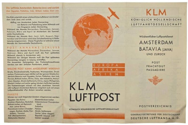 Flyer – KLM Luftpost Amsterdam–Batavia Postverzeichnis (1935)