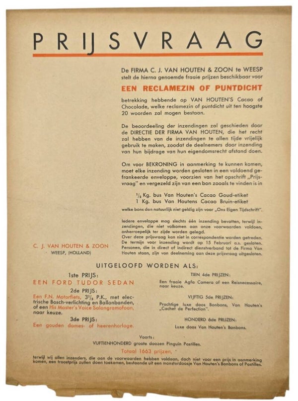 Flyer – Prijsvraag Van Houten Weesp (1934)
