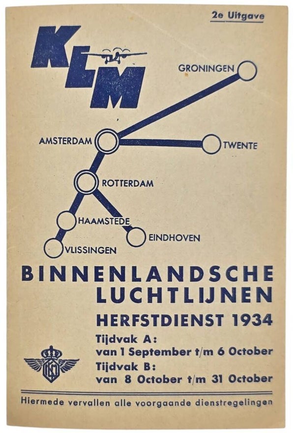 Flyer – KLM Binnenlandsche luchtlijnen Herfstdienst September October (1934)