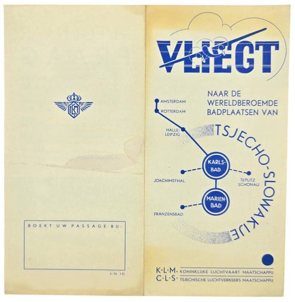 Flyer – KLM Vliegreizen naar Tsjecho-Slowakije (1934)