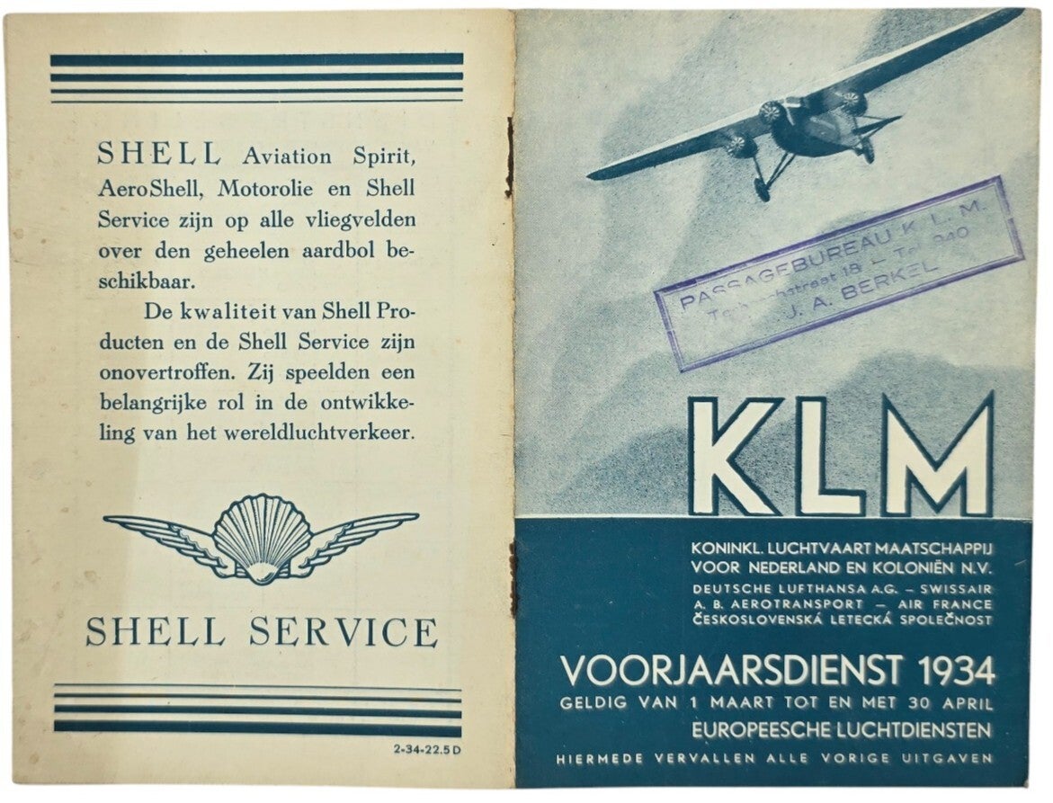 Flyer – KLM Voorjaarsdienst regeling Maart April (1934)