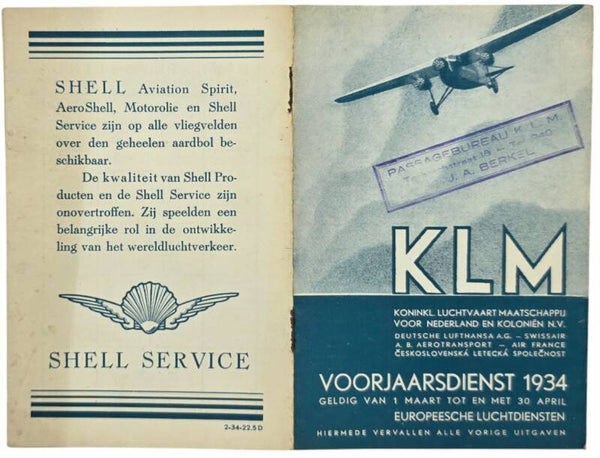 Flyer – KLM Voorjaarsdienst regeling Maart April (1934)
