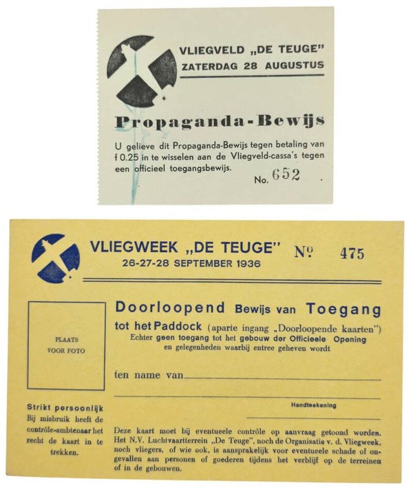 Document – Bewijs van toegang Vliegweek De Teuge (1936)