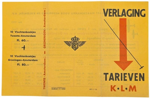 Flyer – KLM Luchtpost, Verlaging Passage Tarieven (1933)