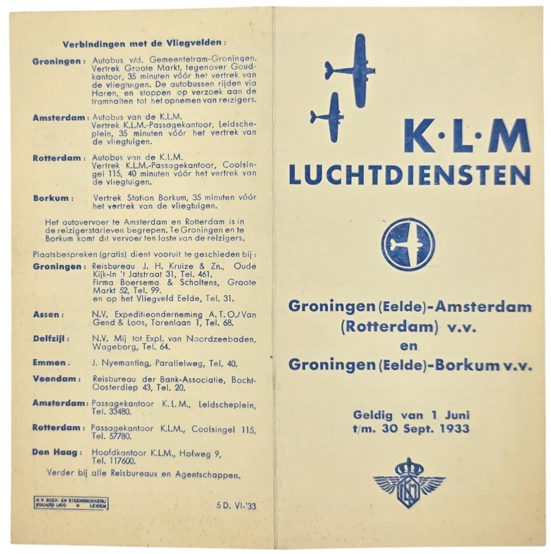 Flyer – KLM Luchtdiensten Groningen Amsterdam Borkum (1933)