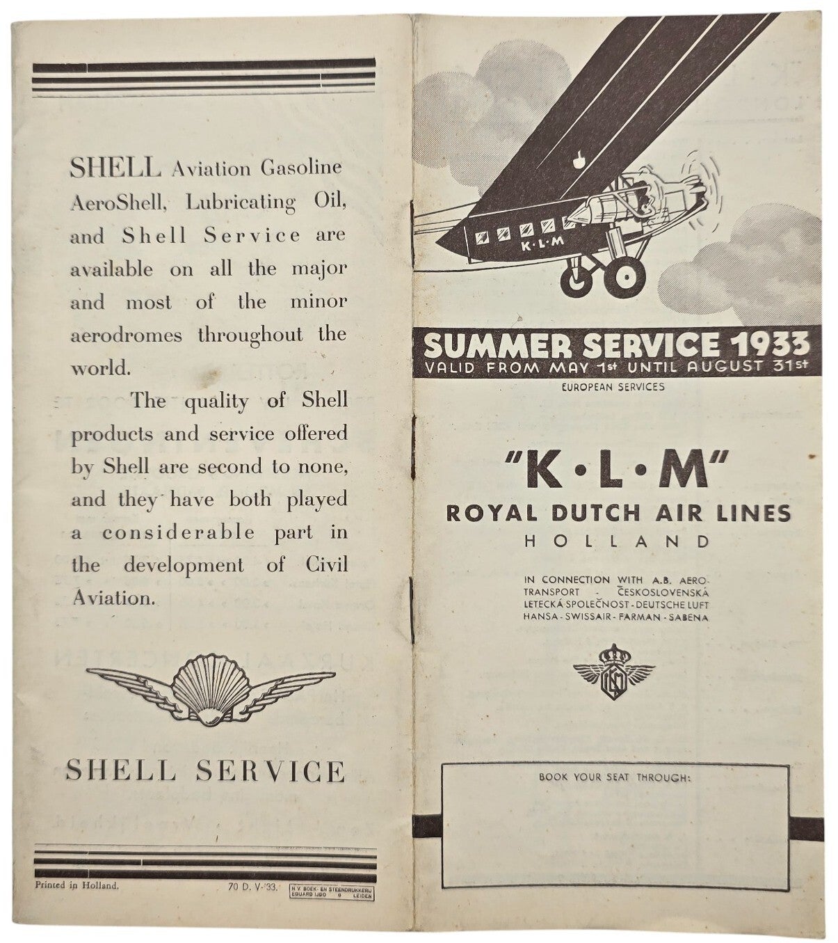 Flyer – KLM Summer Service, May August (1933)
