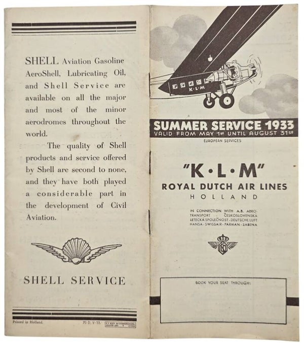 Flyer – KLM Summer Service, May August (1933)