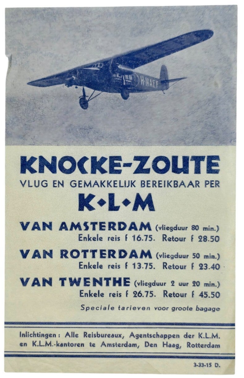 Flyer - KLM route naar Knokke-Zoute (1933)