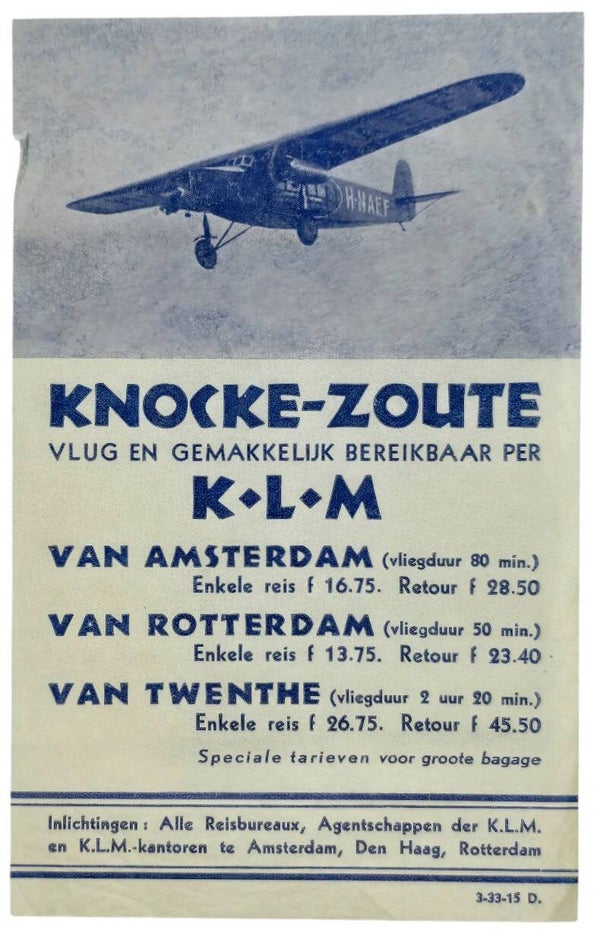 Flyer - KLM route naar Knokke-Zoute (1933)