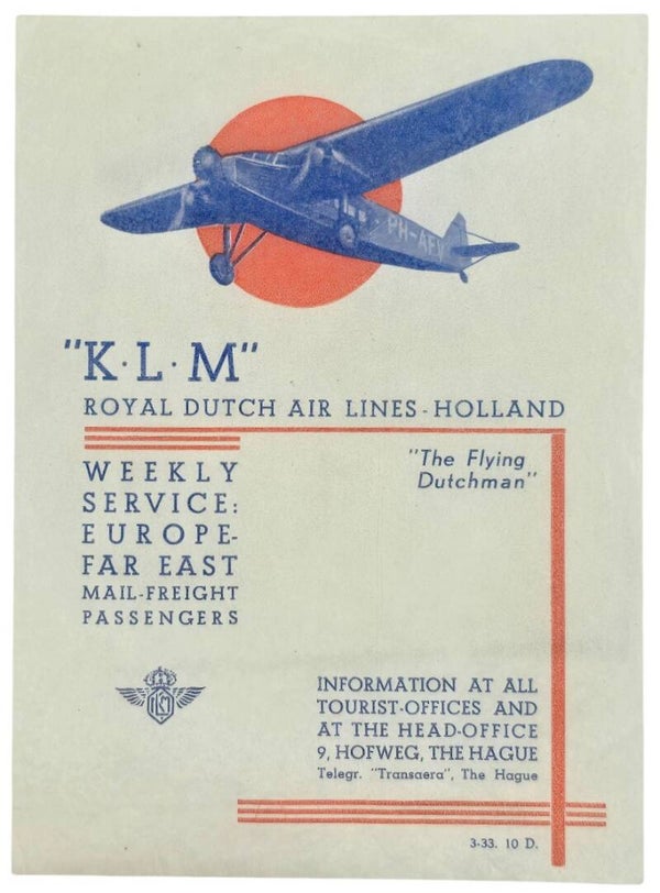Flyer – KLM Royal Dutch Air Lines Weekly Service (1933)