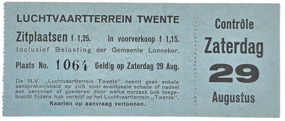 Document – Toegangsbewijs Luchtvaartterrein Twente, lonneker (1932)