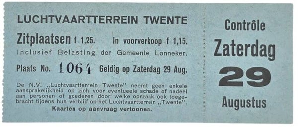 Document – Toegangsbewijs Luchtvaartterrein Twente, lonneker (1932)