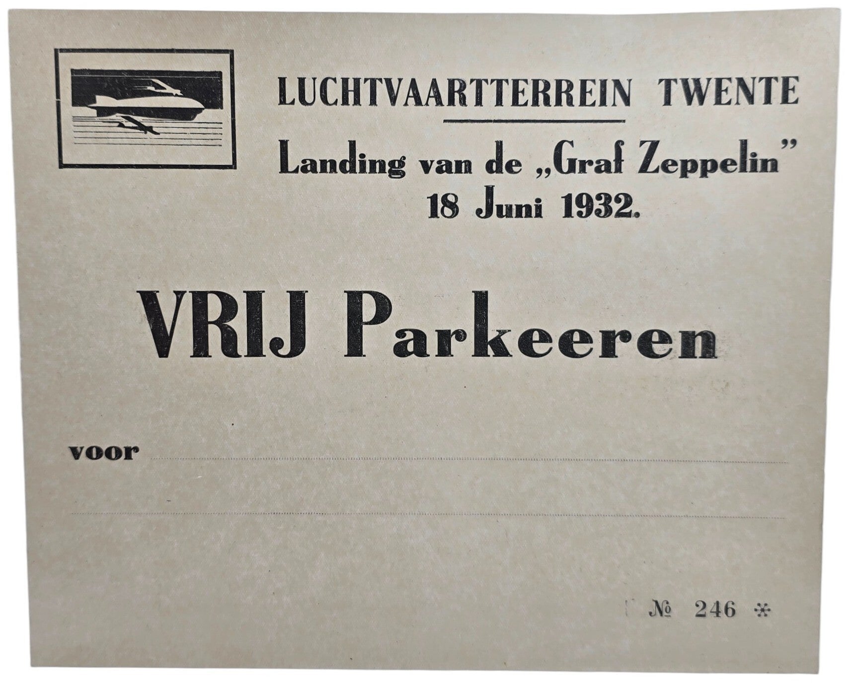 Document – Vrij parkeren Luchtvaartterrein Twente, Graf Zeppelin, Lonneker (1932)