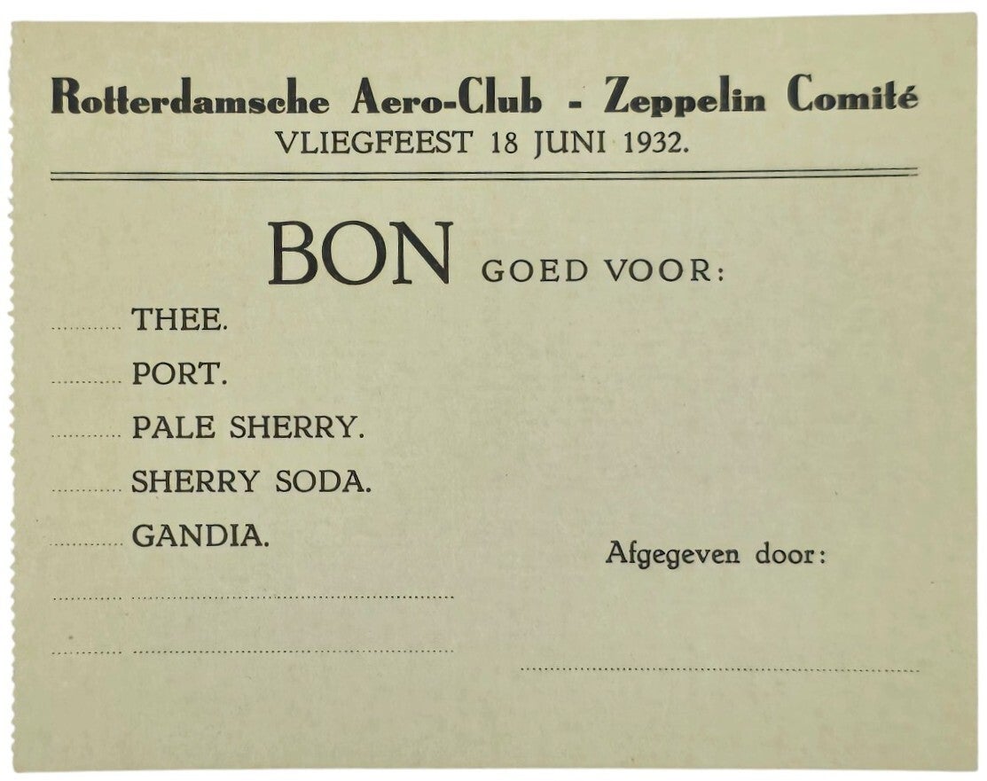 Document – Tegoedbon Rotterdamsche Aero-Club Vliegfeest Graf Zeppelin (1932)